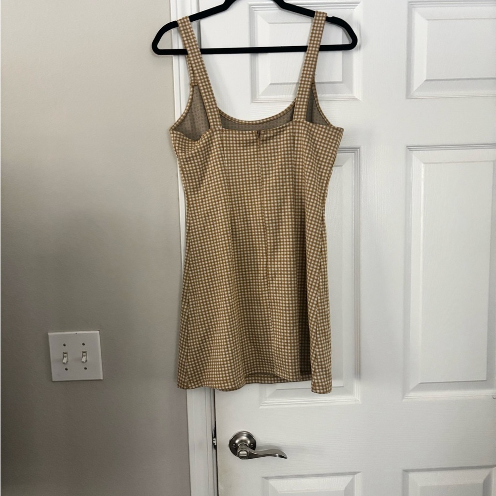 Stylish Tan Checkered Dress - Picture 2 of 7